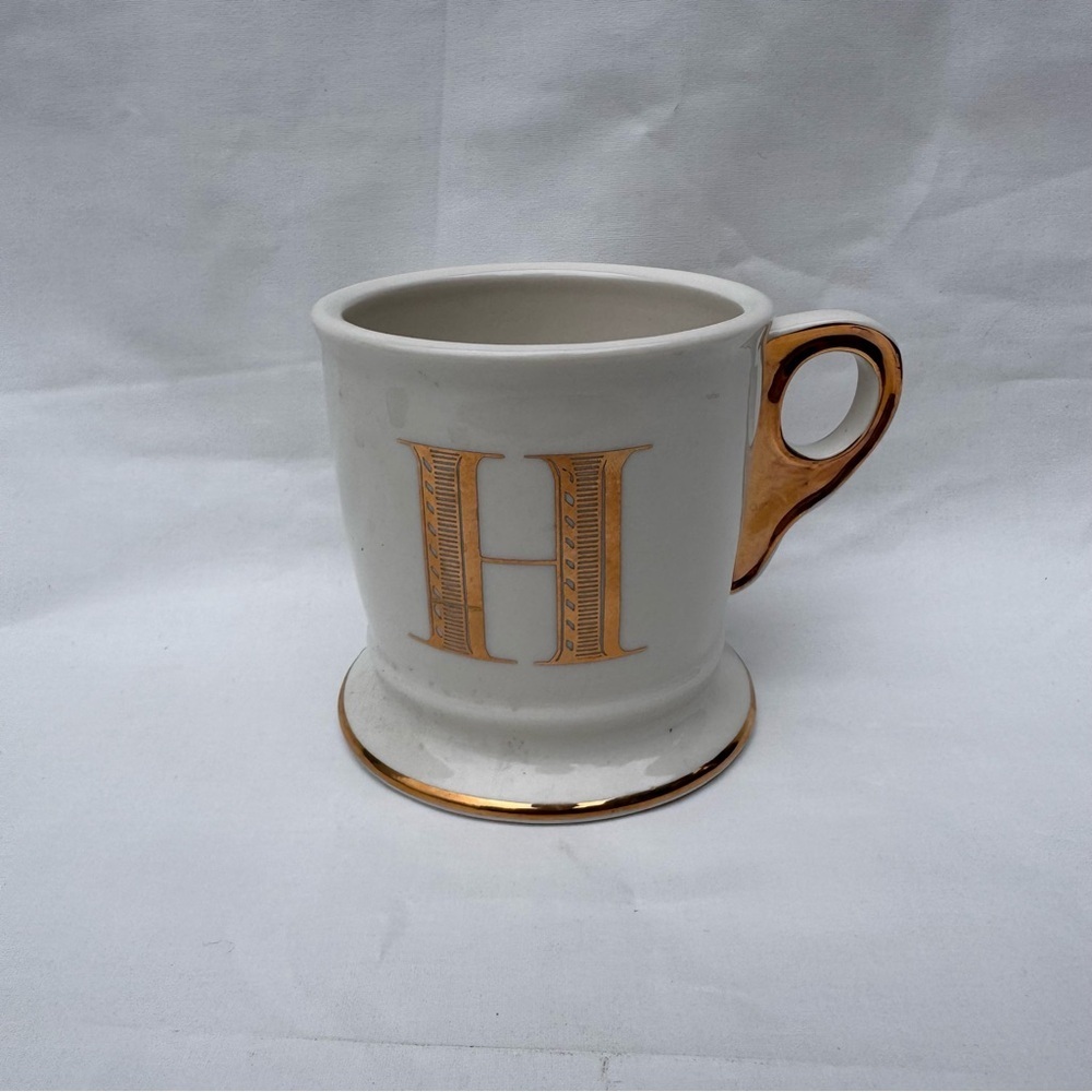 Anthropologie // gold leaf H monogram mug